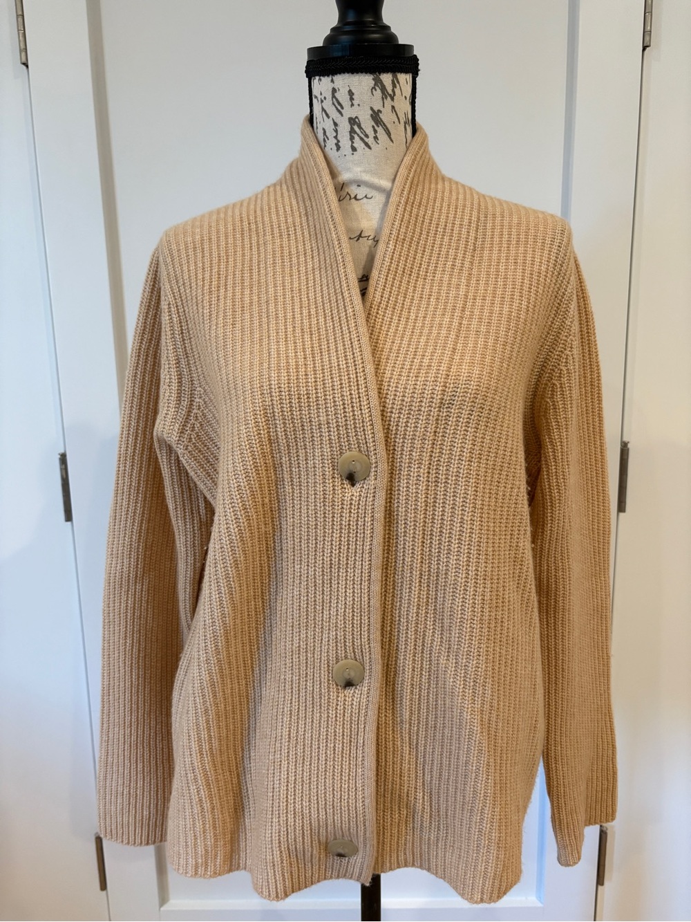 Vince Camel Wool Cashmere Ribbed Shawl Collar Cardigan Sweater Size L